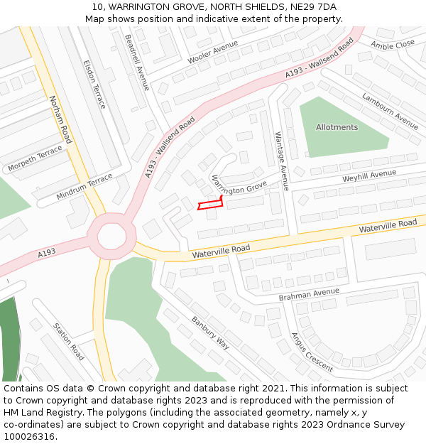 10, WARRINGTON GROVE, NORTH SHIELDS, NE29 7DA: Location map and indicative extent of plot