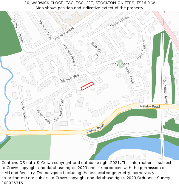 10, WARWICK CLOSE, EAGLESCLIFFE, STOCKTON-ON-TEES, TS16 0LW: Location map and indicative extent of plot