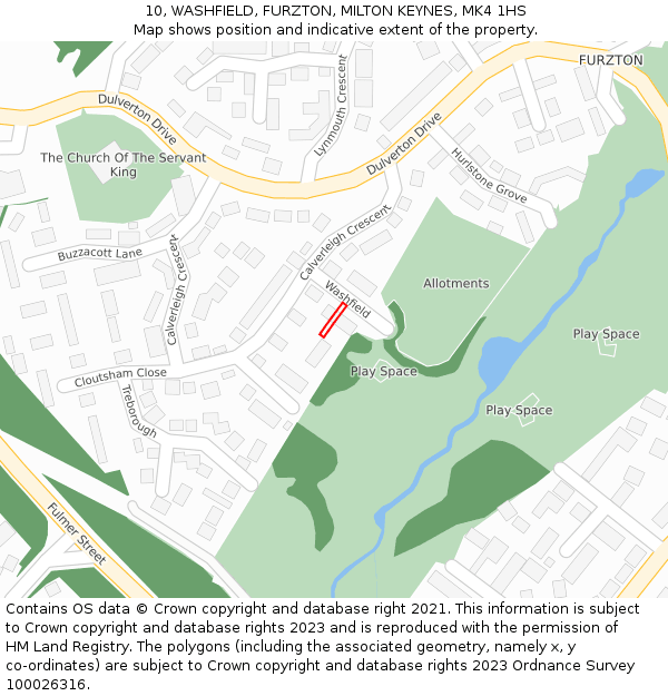 10, WASHFIELD, FURZTON, MILTON KEYNES, MK4 1HS: Location map and indicative extent of plot