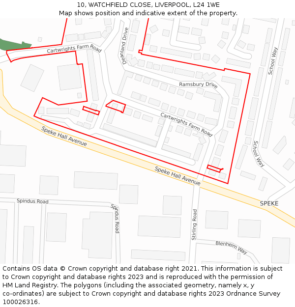 10, WATCHFIELD CLOSE, LIVERPOOL, L24 1WE: Location map and indicative extent of plot