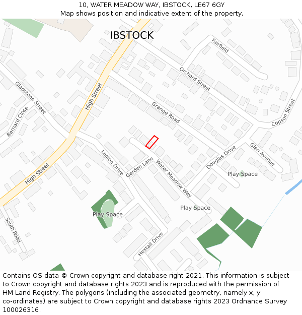 10, WATER MEADOW WAY, IBSTOCK, LE67 6GY: Location map and indicative extent of plot