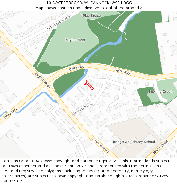 10, WATERBROOK WAY, CANNOCK, WS11 0GG: Location map and indicative extent of plot