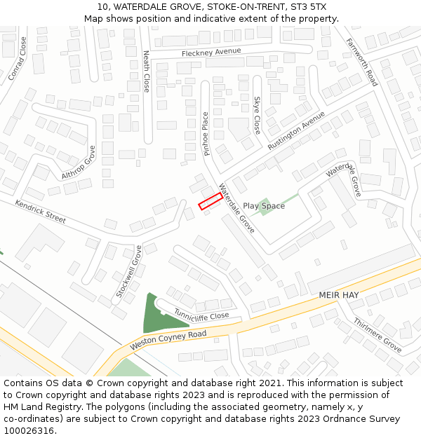 10, WATERDALE GROVE, STOKE-ON-TRENT, ST3 5TX: Location map and indicative extent of plot