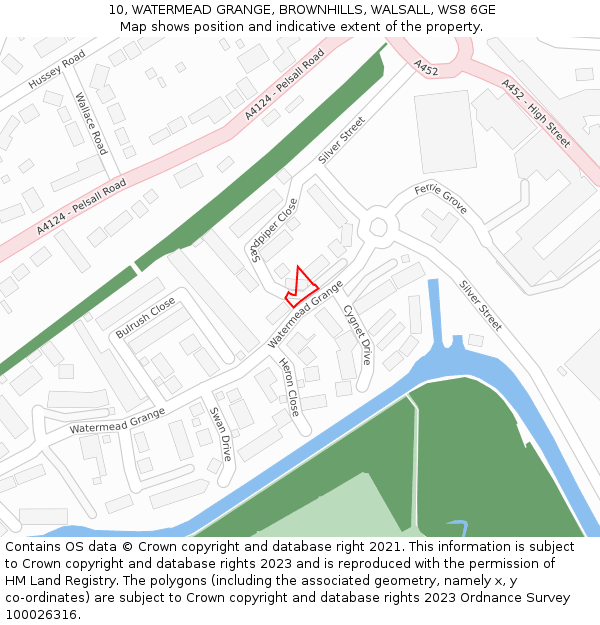 10, WATERMEAD GRANGE, BROWNHILLS, WALSALL, WS8 6GE: Location map and indicative extent of plot