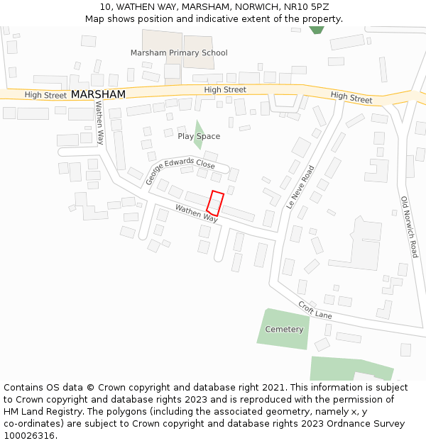 10, WATHEN WAY, MARSHAM, NORWICH, NR10 5PZ: Location map and indicative extent of plot