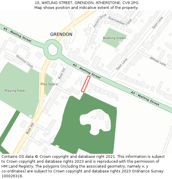 10, WATLING STREET, GRENDON, ATHERSTONE, CV9 2PG: Location map and indicative extent of plot