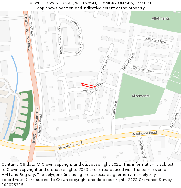 10, WEILERSWIST DRIVE, WHITNASH, LEAMINGTON SPA, CV31 2TD: Location map and indicative extent of plot