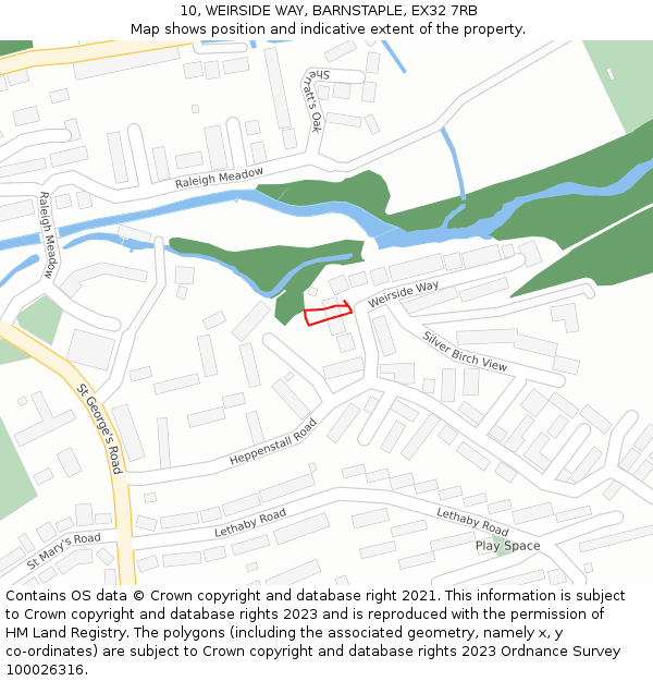 10, WEIRSIDE WAY, BARNSTAPLE, EX32 7RB: Location map and indicative extent of plot