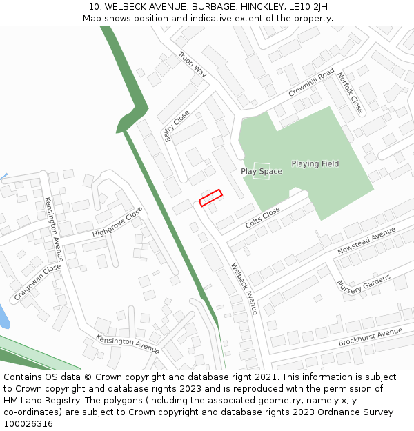 10, WELBECK AVENUE, BURBAGE, HINCKLEY, LE10 2JH: Location map and indicative extent of plot