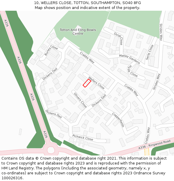 10, WELLERS CLOSE, TOTTON, SOUTHAMPTON, SO40 8FG: Location map and indicative extent of plot