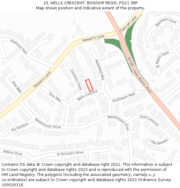 10, WELLS CRESCENT, BOGNOR REGIS, PO21 3RP: Location map and indicative extent of plot