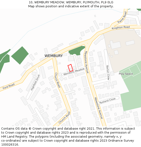 10, WEMBURY MEADOW, WEMBURY, PLYMOUTH, PL9 0LG: Location map and indicative extent of plot