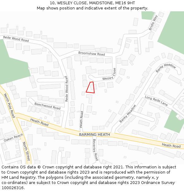 10, WESLEY CLOSE, MAIDSTONE, ME16 9HT: Location map and indicative extent of plot