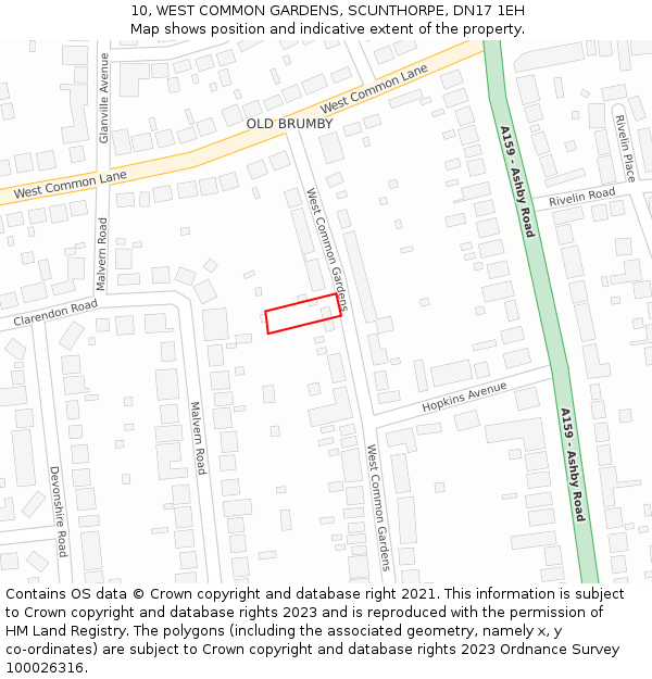10, WEST COMMON GARDENS, SCUNTHORPE, DN17 1EH: Location map and indicative extent of plot