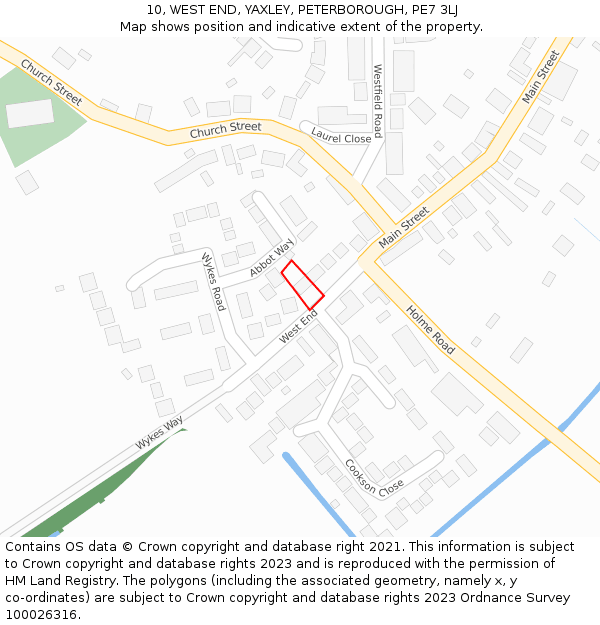 10, WEST END, YAXLEY, PETERBOROUGH, PE7 3LJ: Location map and indicative extent of plot