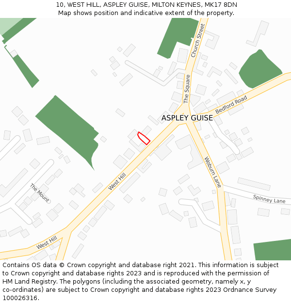 10, WEST HILL, ASPLEY GUISE, MILTON KEYNES, MK17 8DN: Location map and indicative extent of plot