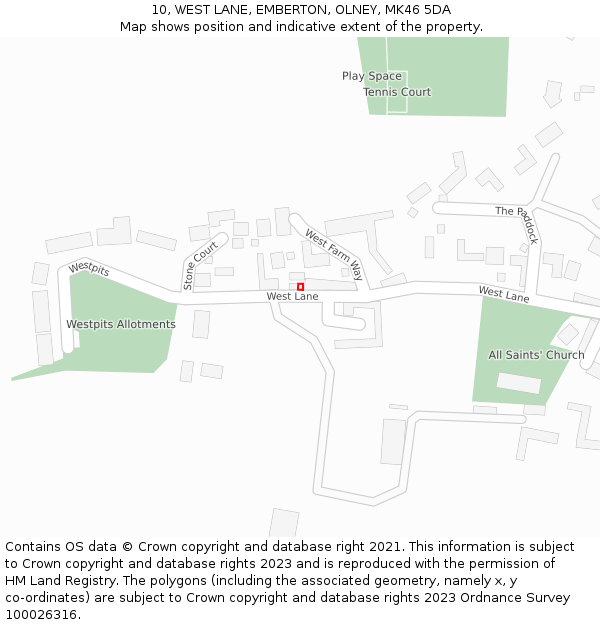 10, WEST LANE, EMBERTON, OLNEY, MK46 5DA: Location map and indicative extent of plot