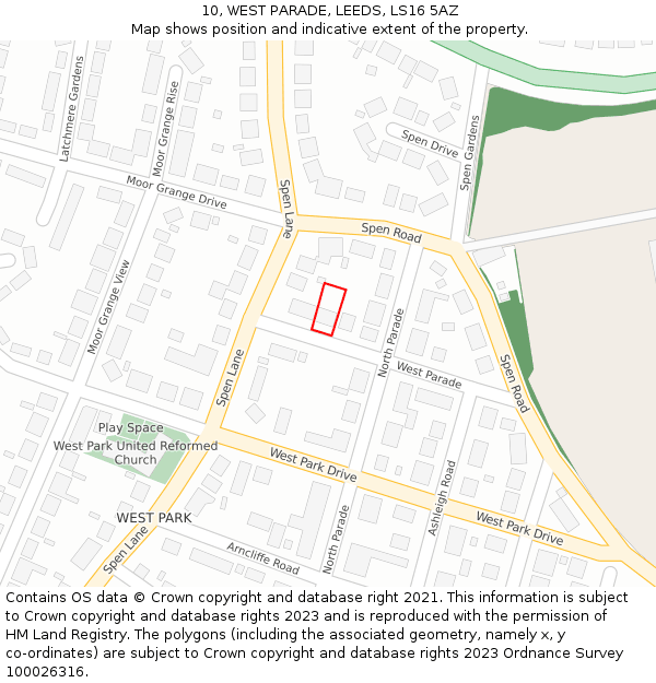 10, WEST PARADE, LEEDS, LS16 5AZ: Location map and indicative extent of plot