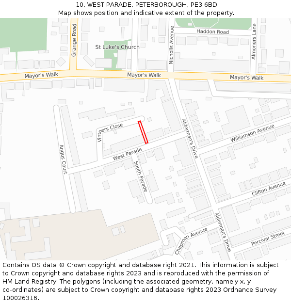 10, WEST PARADE, PETERBOROUGH, PE3 6BD: Location map and indicative extent of plot