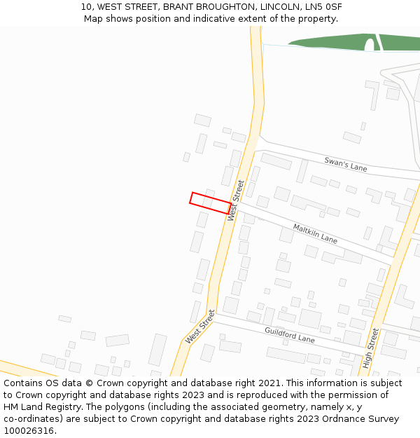 10, WEST STREET, BRANT BROUGHTON, LINCOLN, LN5 0SF: Location map and indicative extent of plot