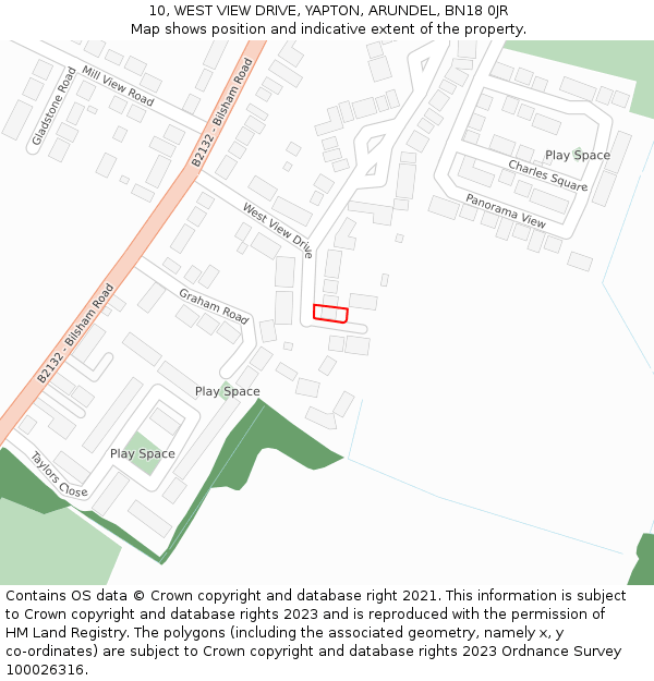 10, WEST VIEW DRIVE, YAPTON, ARUNDEL, BN18 0JR: Location map and indicative extent of plot