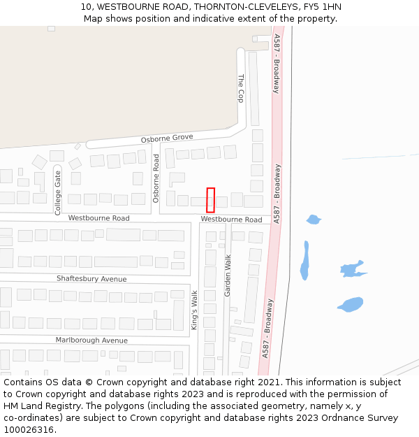 10, WESTBOURNE ROAD, THORNTON-CLEVELEYS, FY5 1HN: Location map and indicative extent of plot