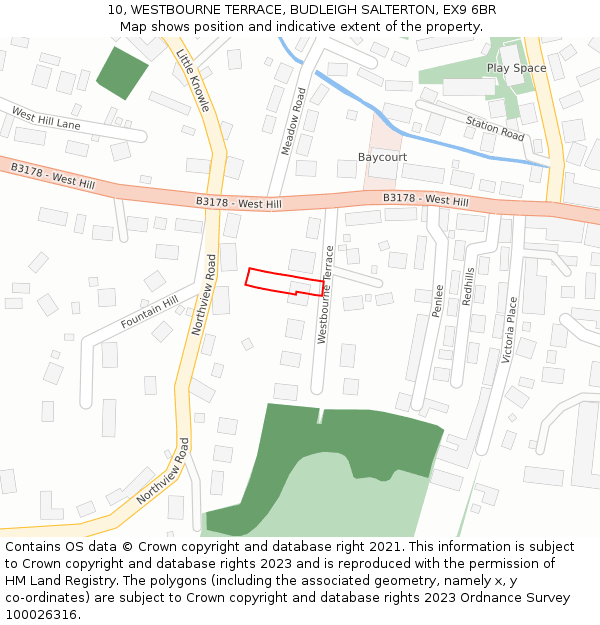 10, WESTBOURNE TERRACE, BUDLEIGH SALTERTON, EX9 6BR: Location map and indicative extent of plot