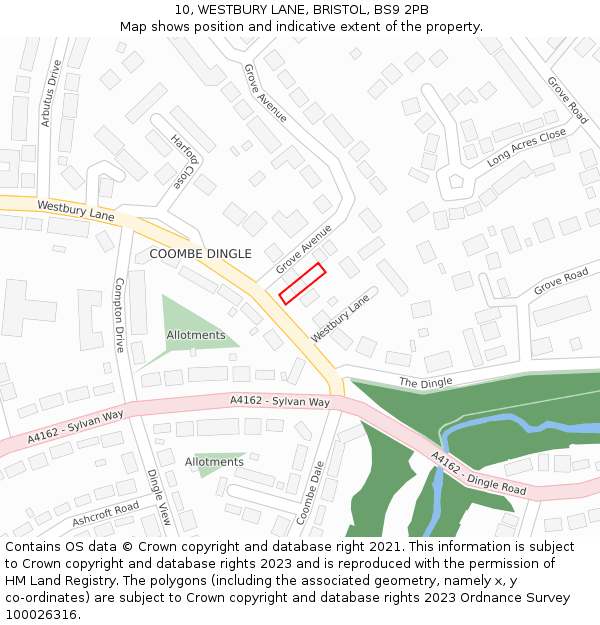 10, WESTBURY LANE, BRISTOL, BS9 2PB: Location map and indicative extent of plot