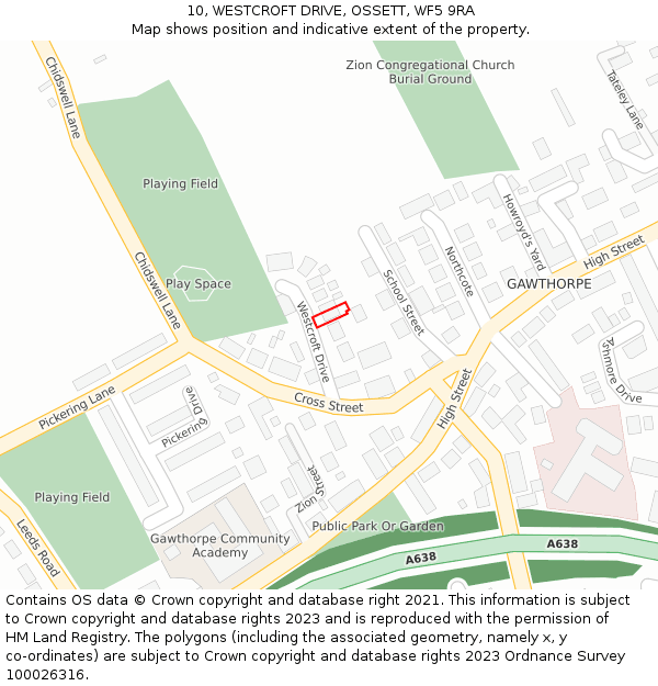 10, WESTCROFT DRIVE, OSSETT, WF5 9RA: Location map and indicative extent of plot