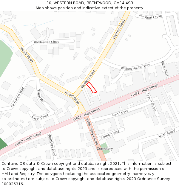 10, WESTERN ROAD, BRENTWOOD, CM14 4SR: Location map and indicative extent of plot