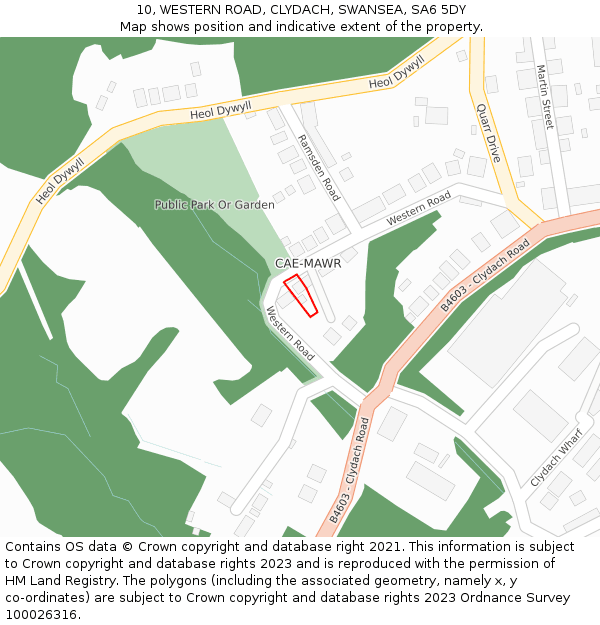 10, WESTERN ROAD, CLYDACH, SWANSEA, SA6 5DY: Location map and indicative extent of plot