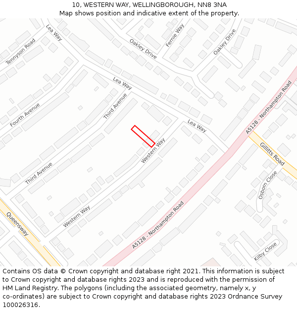 10, WESTERN WAY, WELLINGBOROUGH, NN8 3NA: Location map and indicative extent of plot