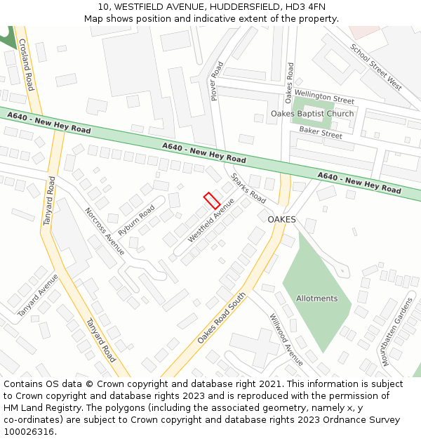 10, WESTFIELD AVENUE, HUDDERSFIELD, HD3 4FN: Location map and indicative extent of plot