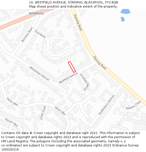 10, WESTFIELD AVENUE, STAINING, BLACKPOOL, FY3 8QB: Location map and indicative extent of plot