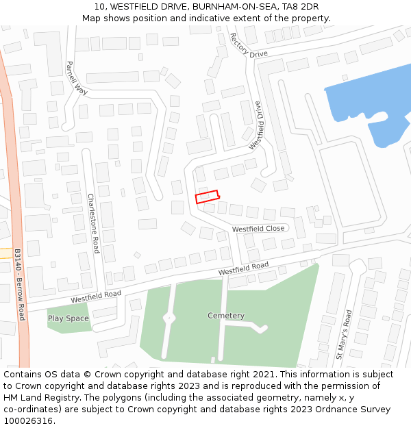 10, WESTFIELD DRIVE, BURNHAM-ON-SEA, TA8 2DR: Location map and indicative extent of plot