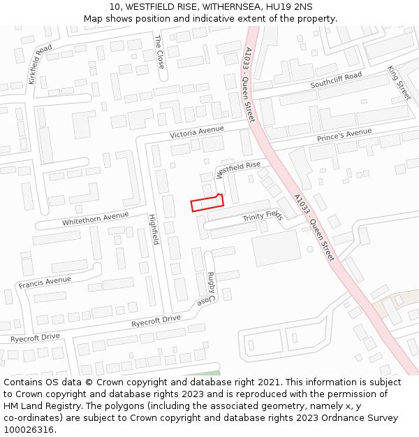 10, WESTFIELD RISE, WITHERNSEA, HU19 2NS: Location map and indicative extent of plot