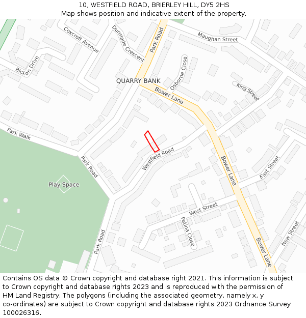 10, WESTFIELD ROAD, BRIERLEY HILL, DY5 2HS: Location map and indicative extent of plot