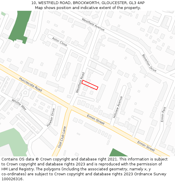 10, WESTFIELD ROAD, BROCKWORTH, GLOUCESTER, GL3 4AP: Location map and indicative extent of plot