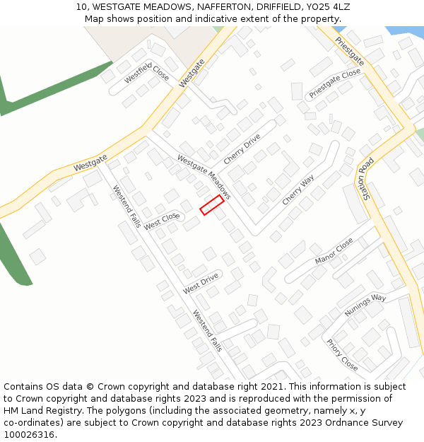 10, WESTGATE MEADOWS, NAFFERTON, DRIFFIELD, YO25 4LZ: Location map and indicative extent of plot