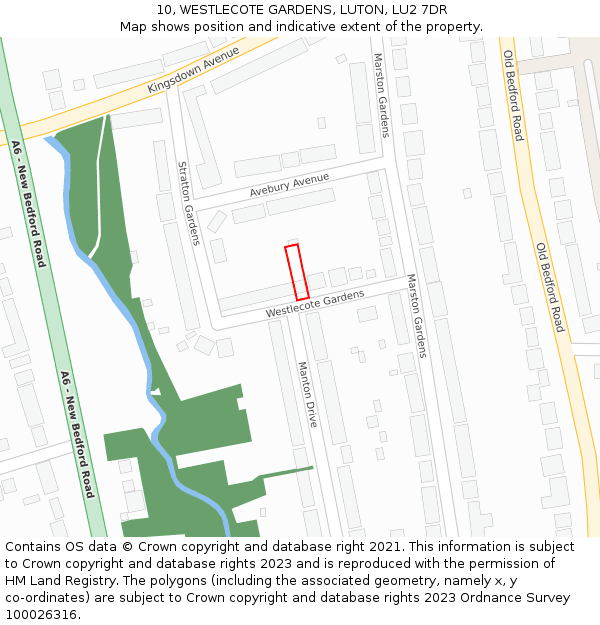 10, WESTLECOTE GARDENS, LUTON, LU2 7DR: Location map and indicative extent of plot