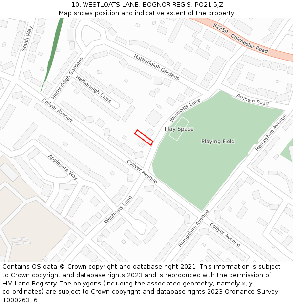 10, WESTLOATS LANE, BOGNOR REGIS, PO21 5JZ: Location map and indicative extent of plot