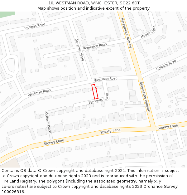 10, WESTMAN ROAD, WINCHESTER, SO22 6DT: Location map and indicative extent of plot