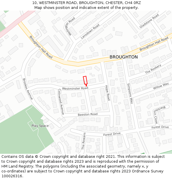 10, WESTMINSTER ROAD, BROUGHTON, CHESTER, CH4 0RZ: Location map and indicative extent of plot