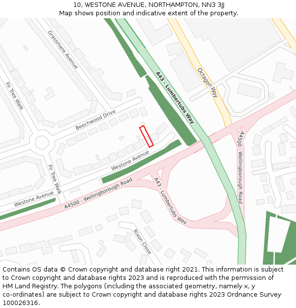 10, WESTONE AVENUE, NORTHAMPTON, NN3 3JJ: Location map and indicative extent of plot