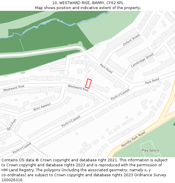 10, WESTWARD RISE, BARRY, CF62 6PL: Location map and indicative extent of plot