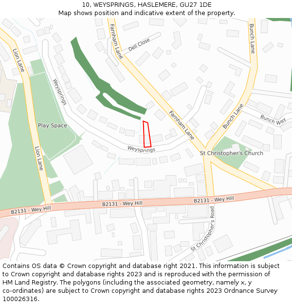 10, WEYSPRINGS, HASLEMERE, GU27 1DE: Location map and indicative extent of plot
