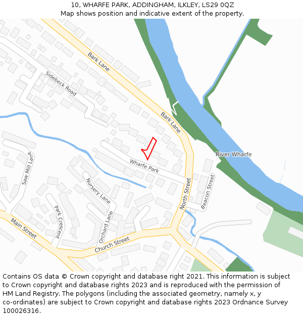 10, WHARFE PARK, ADDINGHAM, ILKLEY, LS29 0QZ: Location map and indicative extent of plot