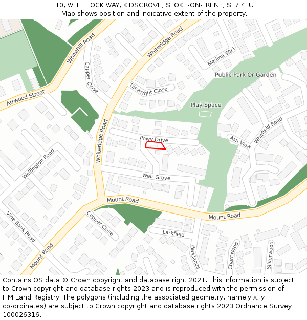 10, WHEELOCK WAY, KIDSGROVE, STOKE-ON-TRENT, ST7 4TU: Location map and indicative extent of plot