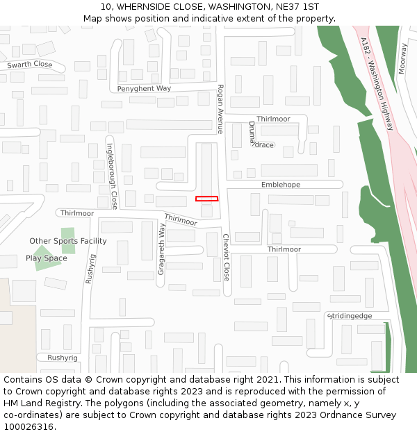 10, WHERNSIDE CLOSE, WASHINGTON, NE37 1ST: Location map and indicative extent of plot