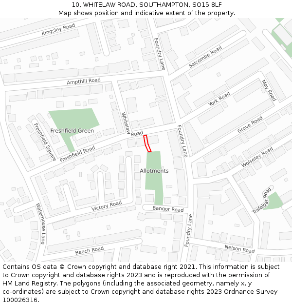 10, WHITELAW ROAD, SOUTHAMPTON, SO15 8LF: Location map and indicative extent of plot